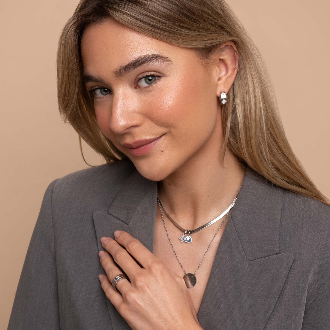 Letter & birthstone snake necklace silver