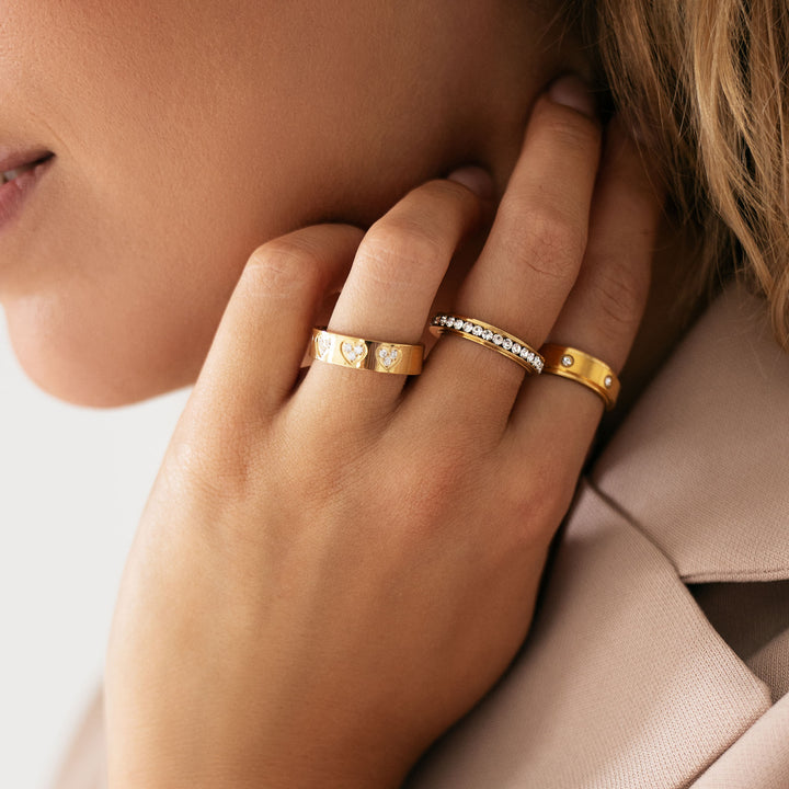 Zirconia hearts bangle & ring gold