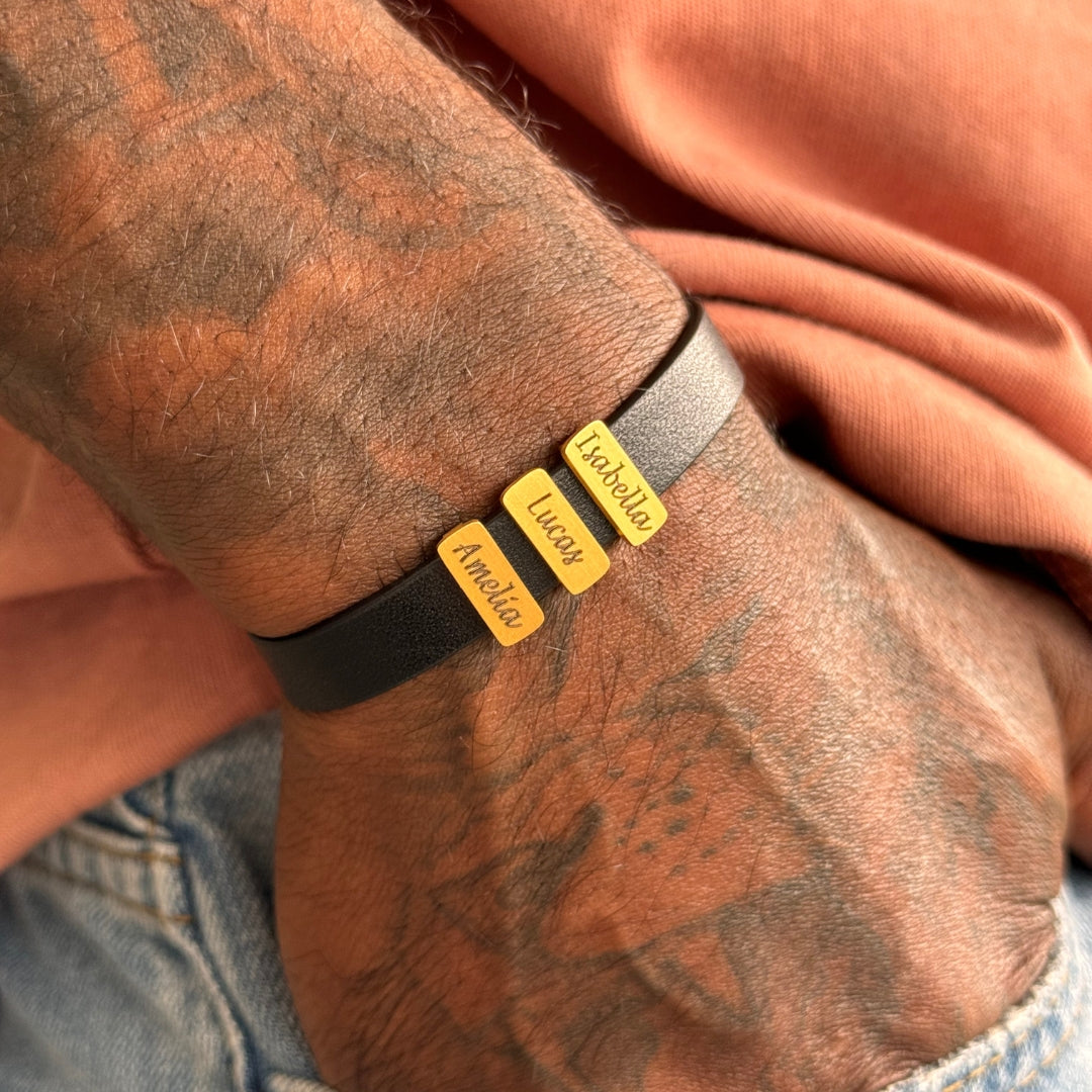 Leather bracelet names gold