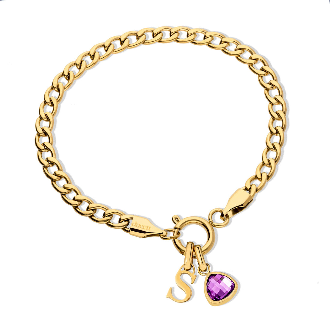 Letter & birthstone bracelet gold