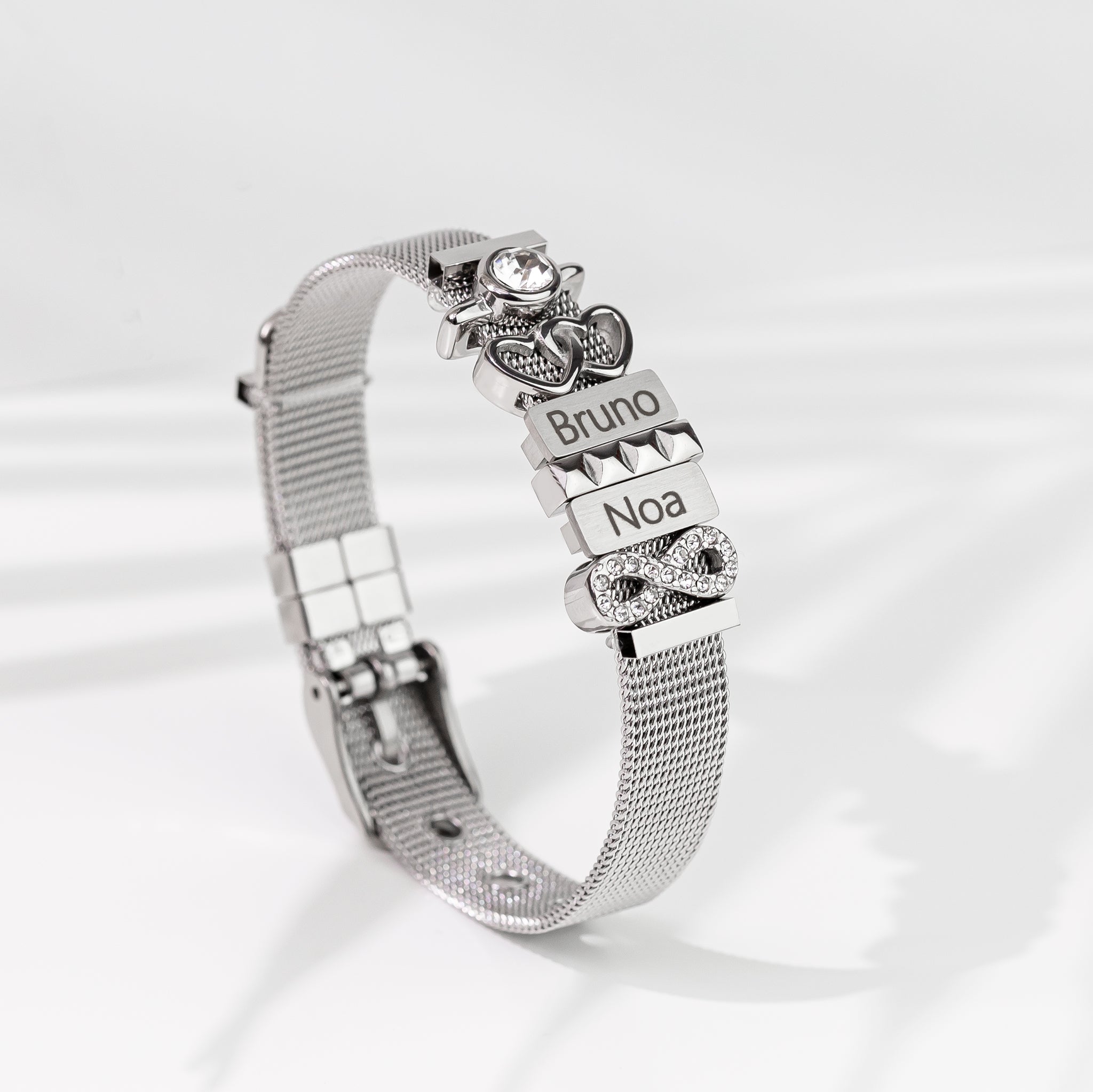 Mesh charm stone silver