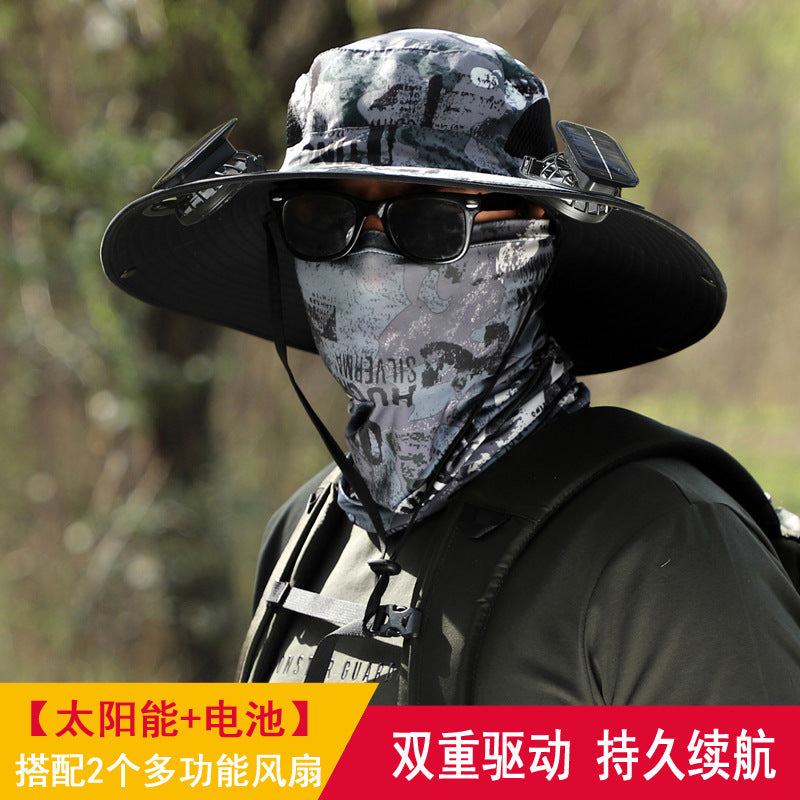Cross-border blockbuster! Men's Summer Outdoor Sun Hat Detachable Solar Charging Fan Inside 2535