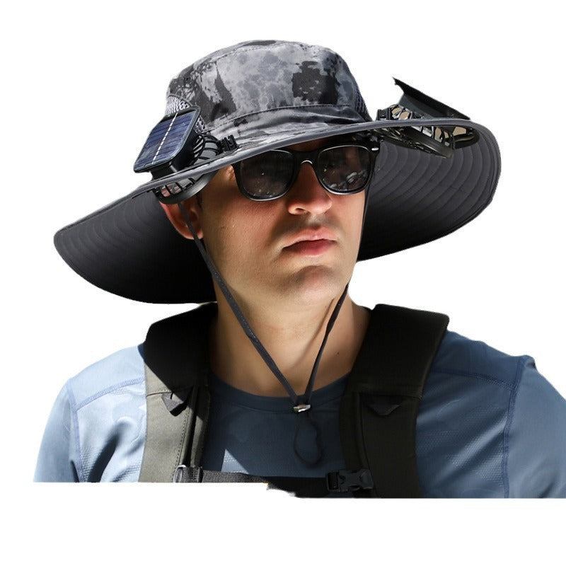 Cross-border blockbuster! Men's Summer Outdoor Sun Hat Detachable Solar Charging Fan Inside 2535