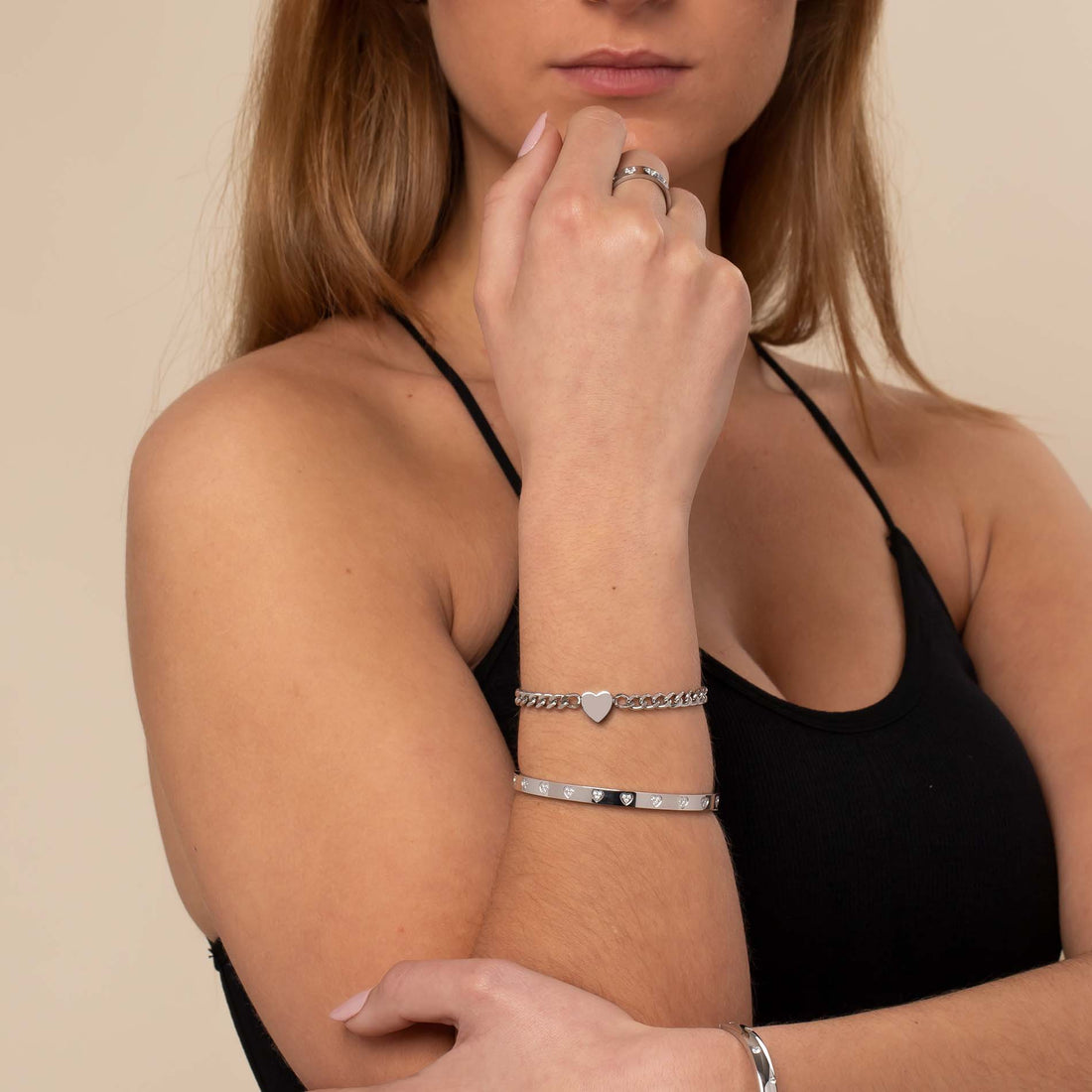 Bangle zirconia hearts silver