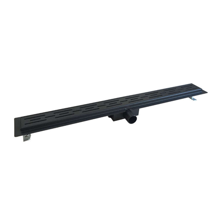 Zwarte doucheafvoer Wiesbaden met flens en verwijderbare sifon 90x7cm, 6,7cm diep in matzwart