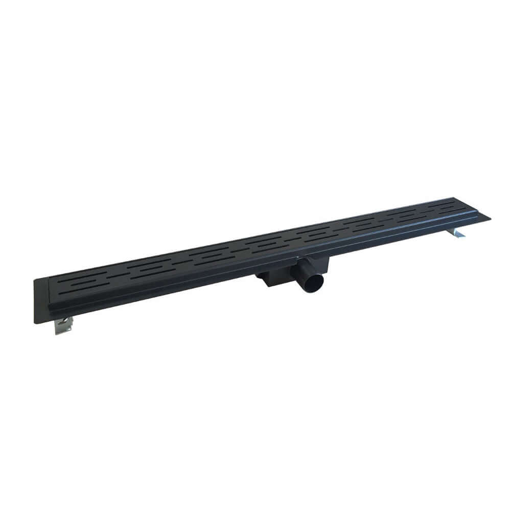 Zwarte doucheafvoer Wiesbaden met flens en verwijderbare sifon 80 x 7 cm, 6,7 cm diep in matzwart