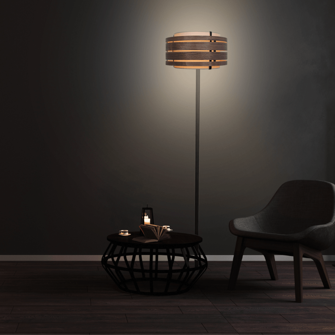 Lamp Shade - Wood (dark walnut veneer)-Fabric - 40 cm -  "Beam" - Goat Corp