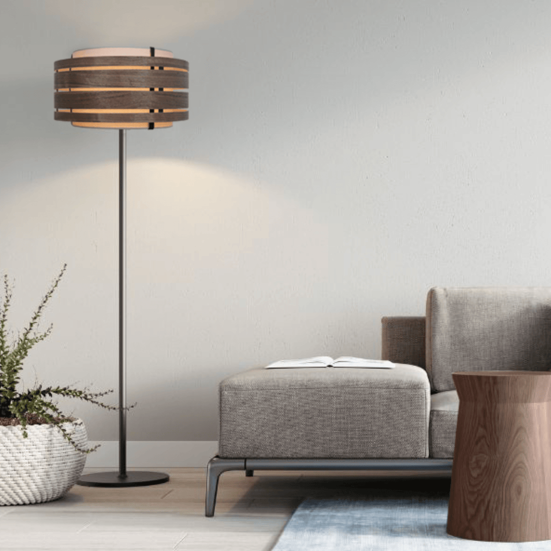 Lamp Shade - Wood (dark walnut veneer)-Fabric - 40 cm -  "Beam" - Goat Corp