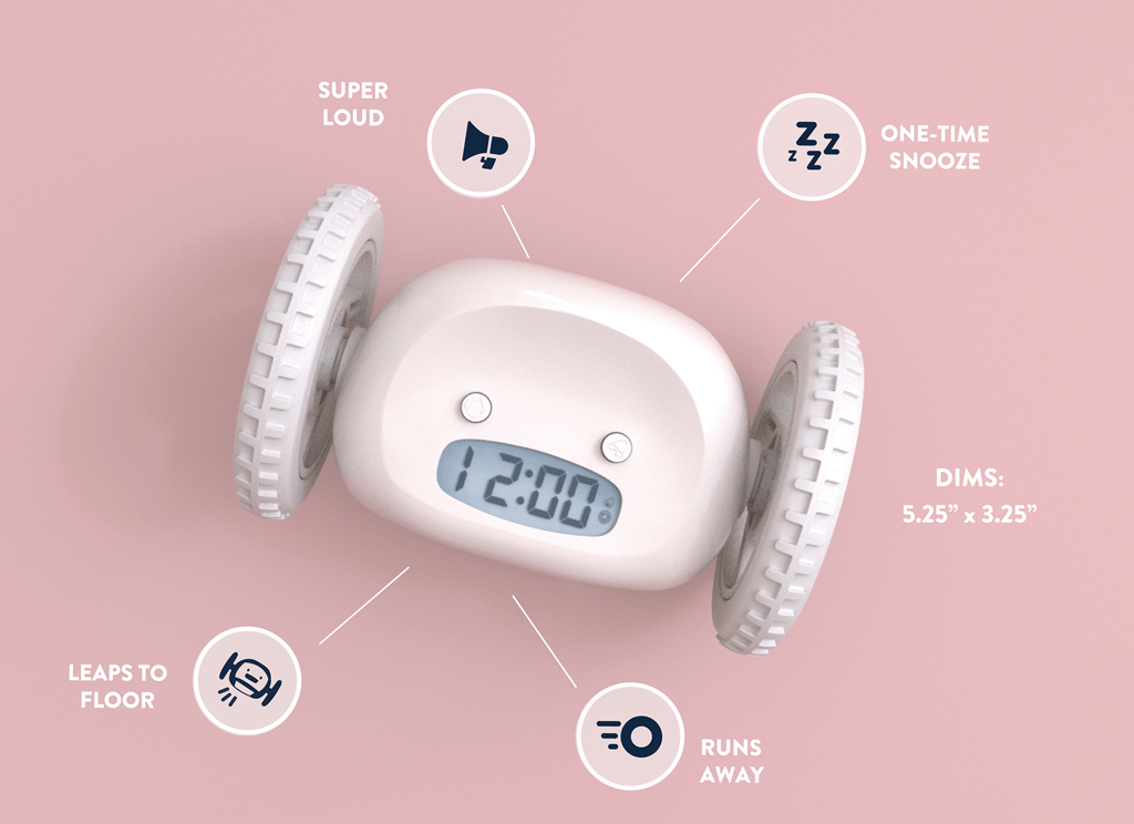 Clocky White - Wekker op wielen - Goat Corp