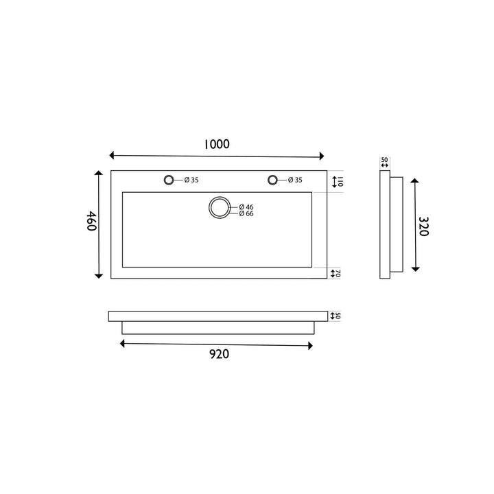 Wiesbaden Hardsteen Wastafel 100X46X5 Cm (1 Kraangat)