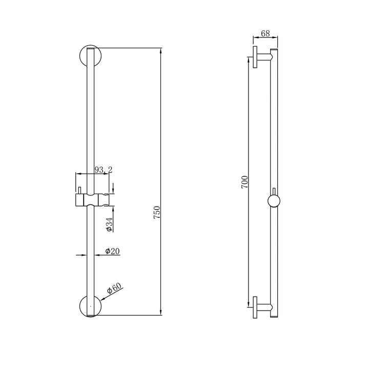 Wiesbaden Remi schuifstangset met stang handdouche 1 standaard 150 cm geborsteld messing/matzwart