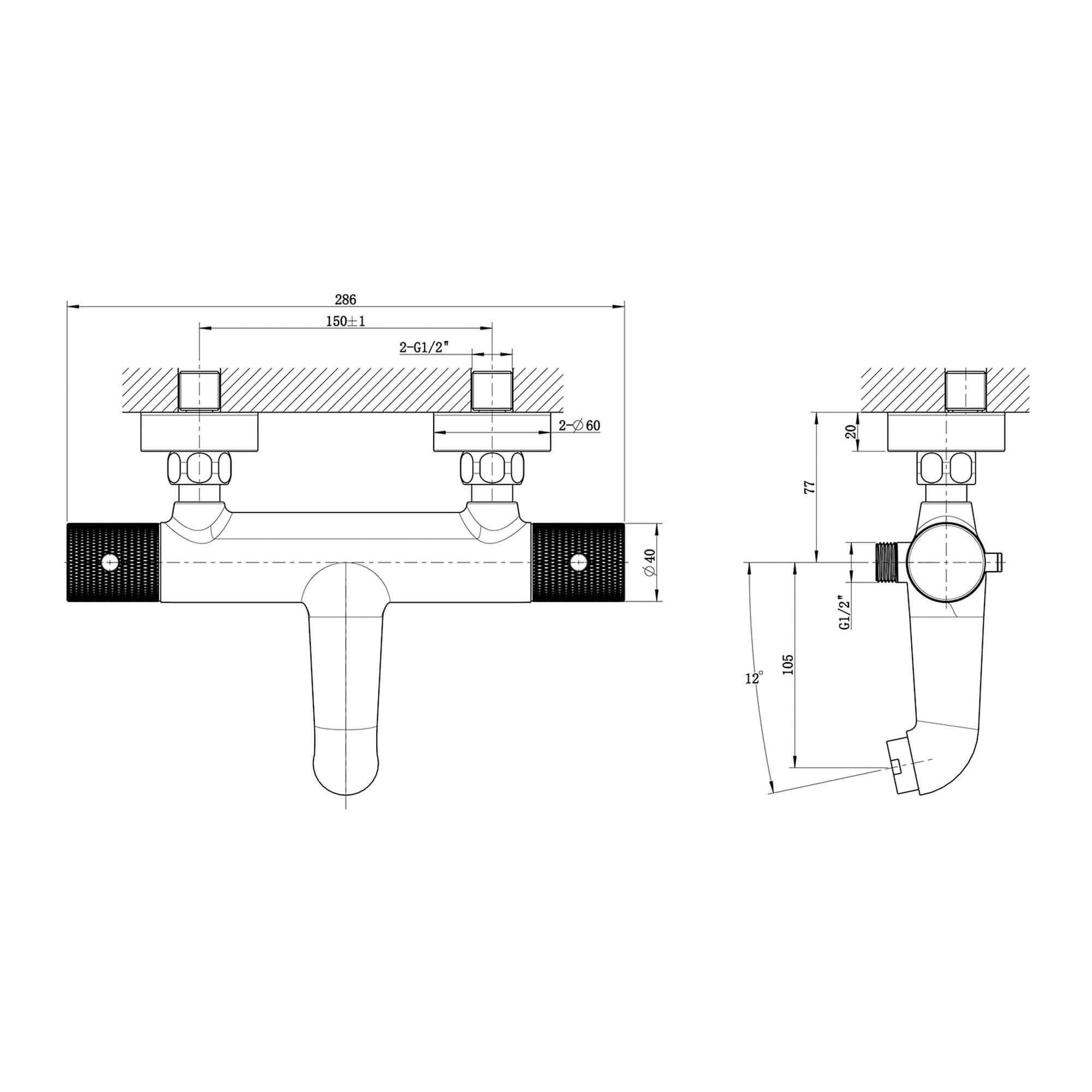 Wiesbaden Ribbd middenafstand 15 cm Gunmetal badthermostatische mengkraan
