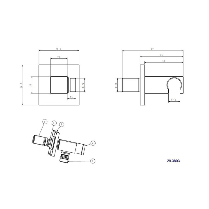 Wiesbaden Rombo Doucheaansluiting met Plug-On Vierkant 1/2
