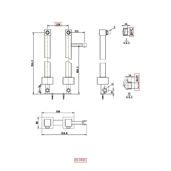 Wiesbaden Vierkante Universele Badkraankoppelingen