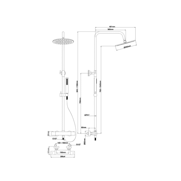 Wiesbaden regendouche 25 cm regendouche met handdouche geborsteld messing gouden constructie