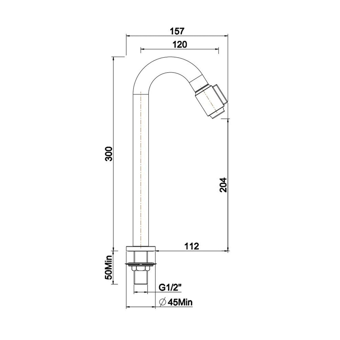 XL Toiletkraan Wiesbaden Victoria 1/2" in Geborsteld Staal