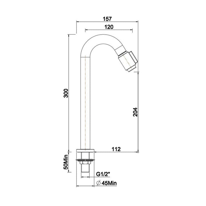 XL Toiletkraan Wiesbaden Victoria 1/2" in Geborsteld Staal