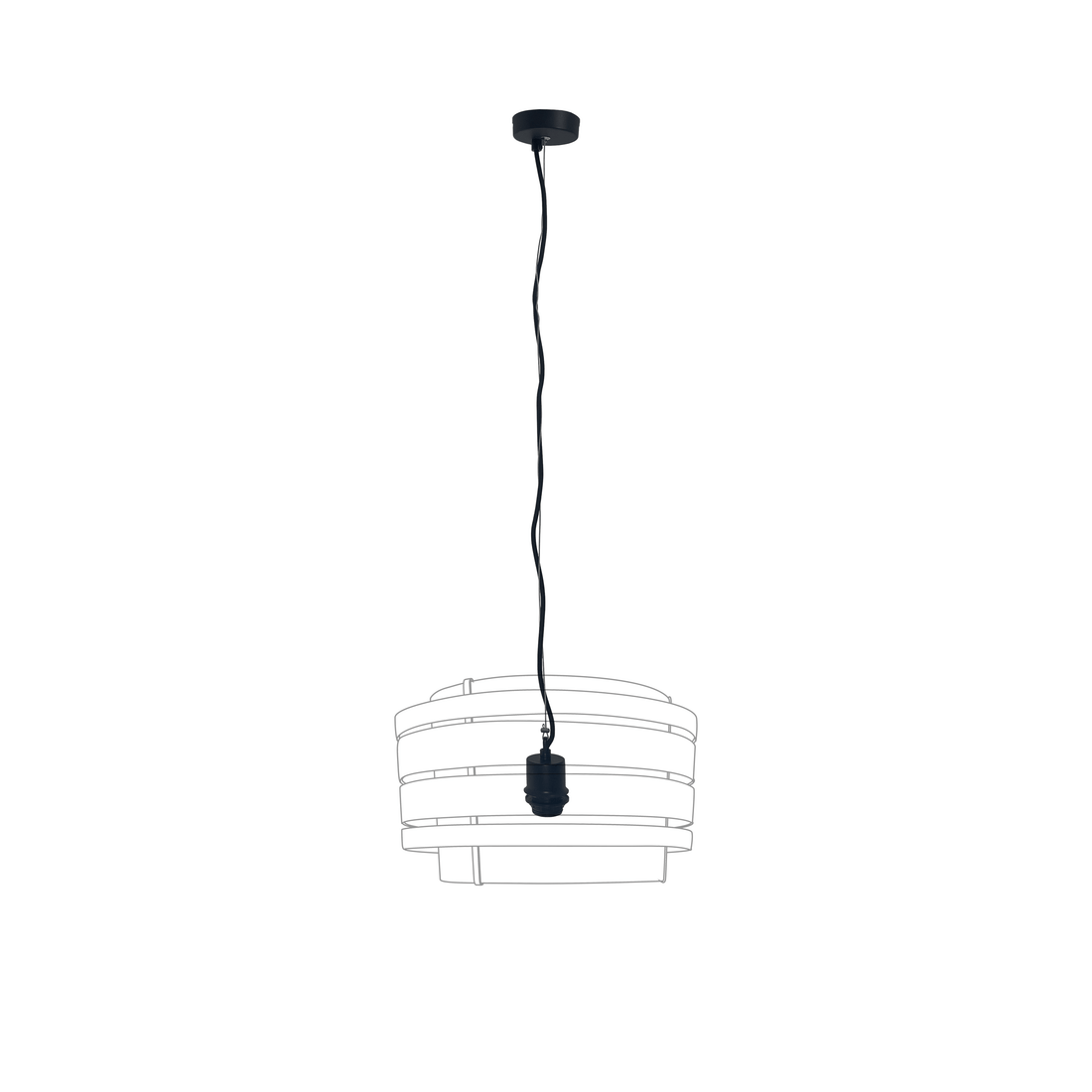 Pendant Electric Unit (Universal E27) 150cm - Stainless Steel wire-Fabric power cable-Black-"Beam" - Goat Corp