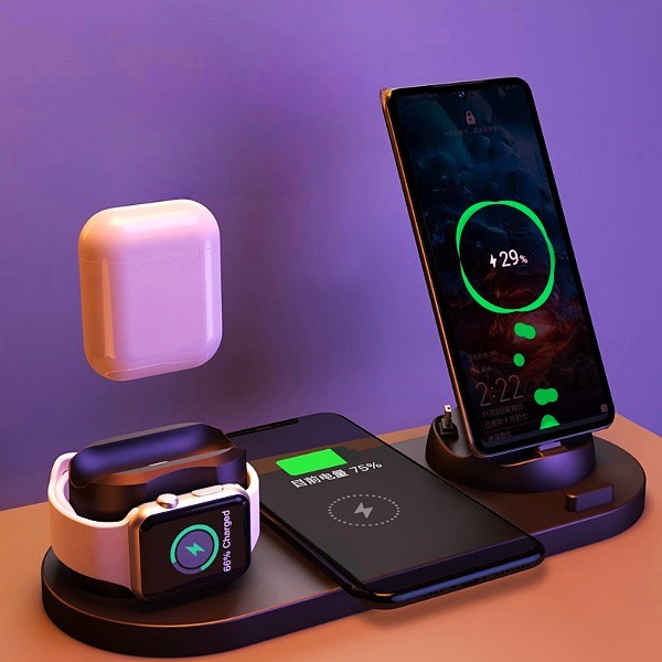 Wireless Charger For IPhone Fast Charger For Phone Fast Charging Pad For Phone Watch 6 In 1 Charging Dock Station - Goat Corp