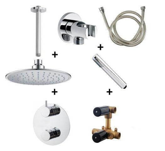 Wiesbaden Inbouw Regendoucheset Plafonduitloop Rond 20 cm Chroom (Compleet)