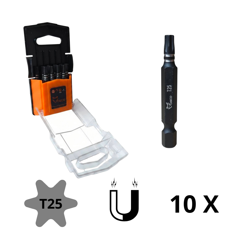 VOSCO® Lange Schroefbits T25 Magnetisch – 10 Stuks – Professionele Torx Bit