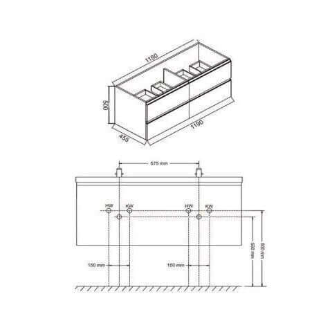 Sigid Badkamermeubelset Wiesbaden 120x46x58 cm MDF Hoogglans Wit (2 Kraangaten, 4 Laden)