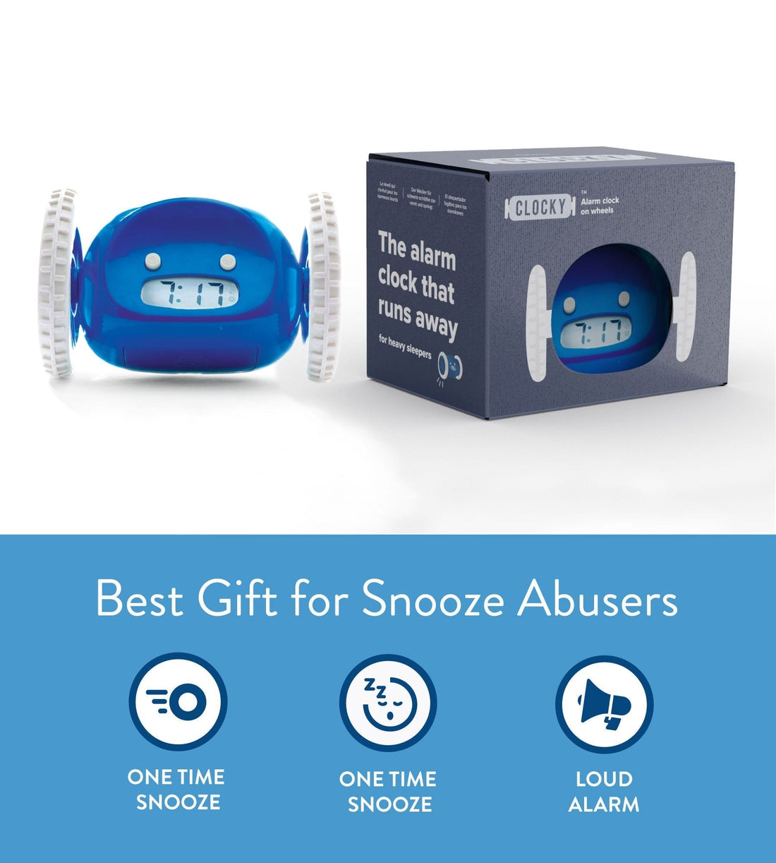 Clocky Navy - Alarm clock on wheels - Goat Corp