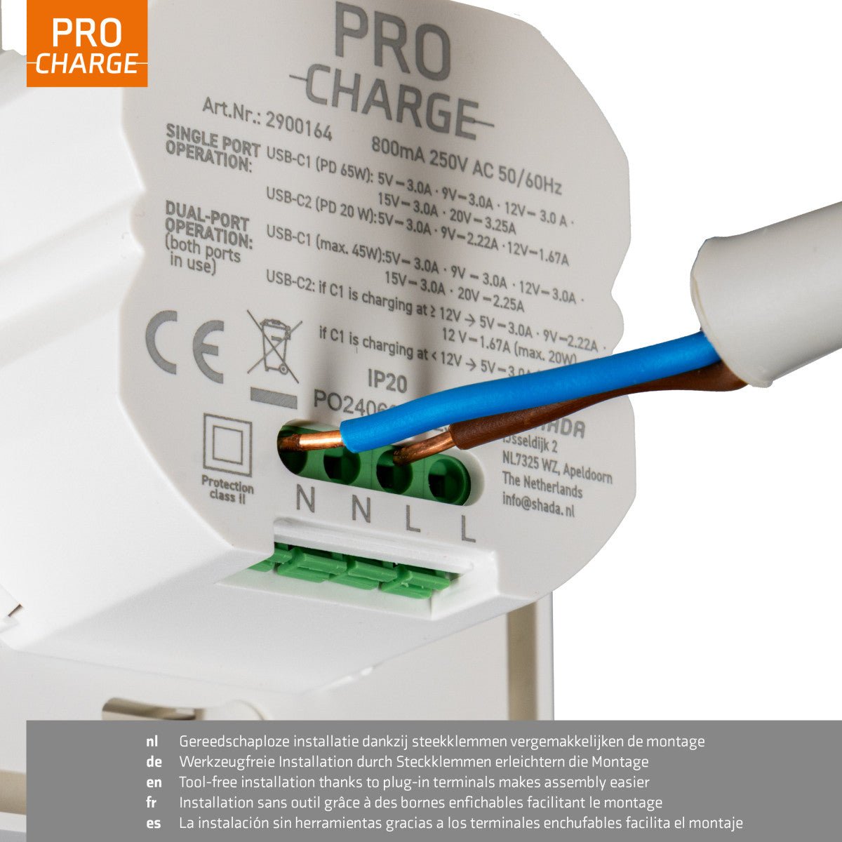 ProCharge USB-C inbouw wandcontactdoos stopcontact duo - 2 snelladers USB-C poorten - Universeel - Wit