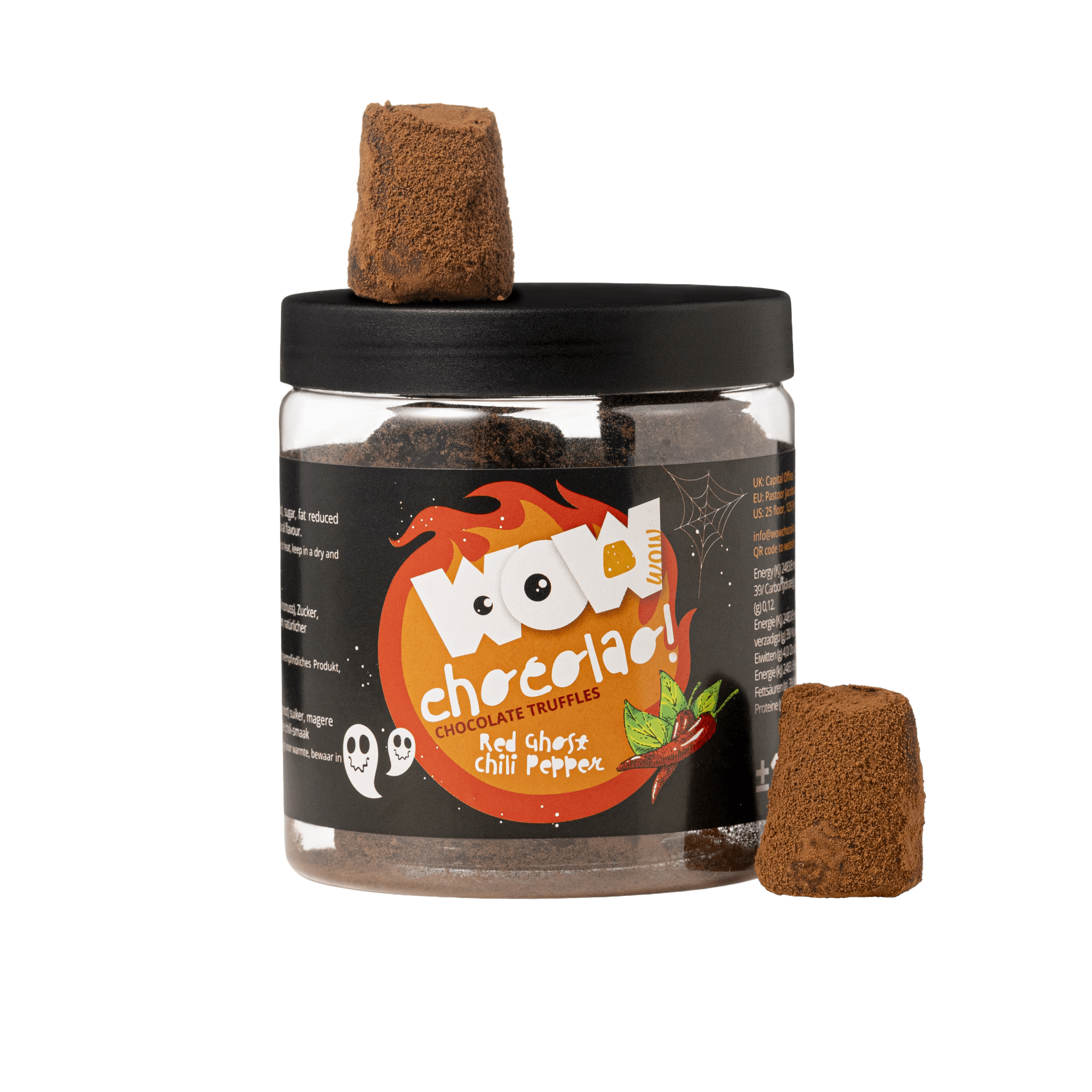 Red Ghost Chili Peppers Truffles Gift Jar 130g | Spicy Halloween Chocolate