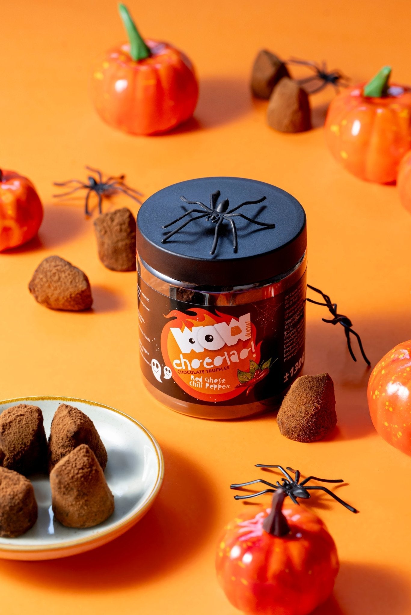 Red Ghost Chili Peppers Truffles Gift Jar 130g | Spicy Halloween Chocolate