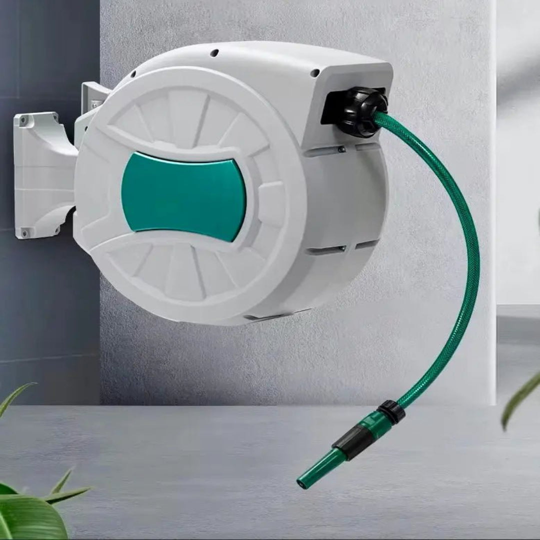 VOSCO® Automatische Tuinslanghaspel 20m – Draaibaar – Wandmontage – Incl. Sproeier – Tuin Bewatering